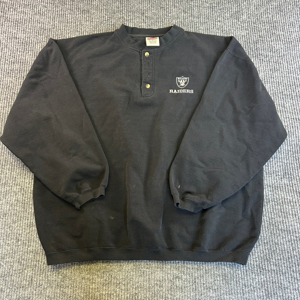 Vintage Cadre Athletic Oakland Raiders Henley Sweatshirt Black Mens XL NFL Logo